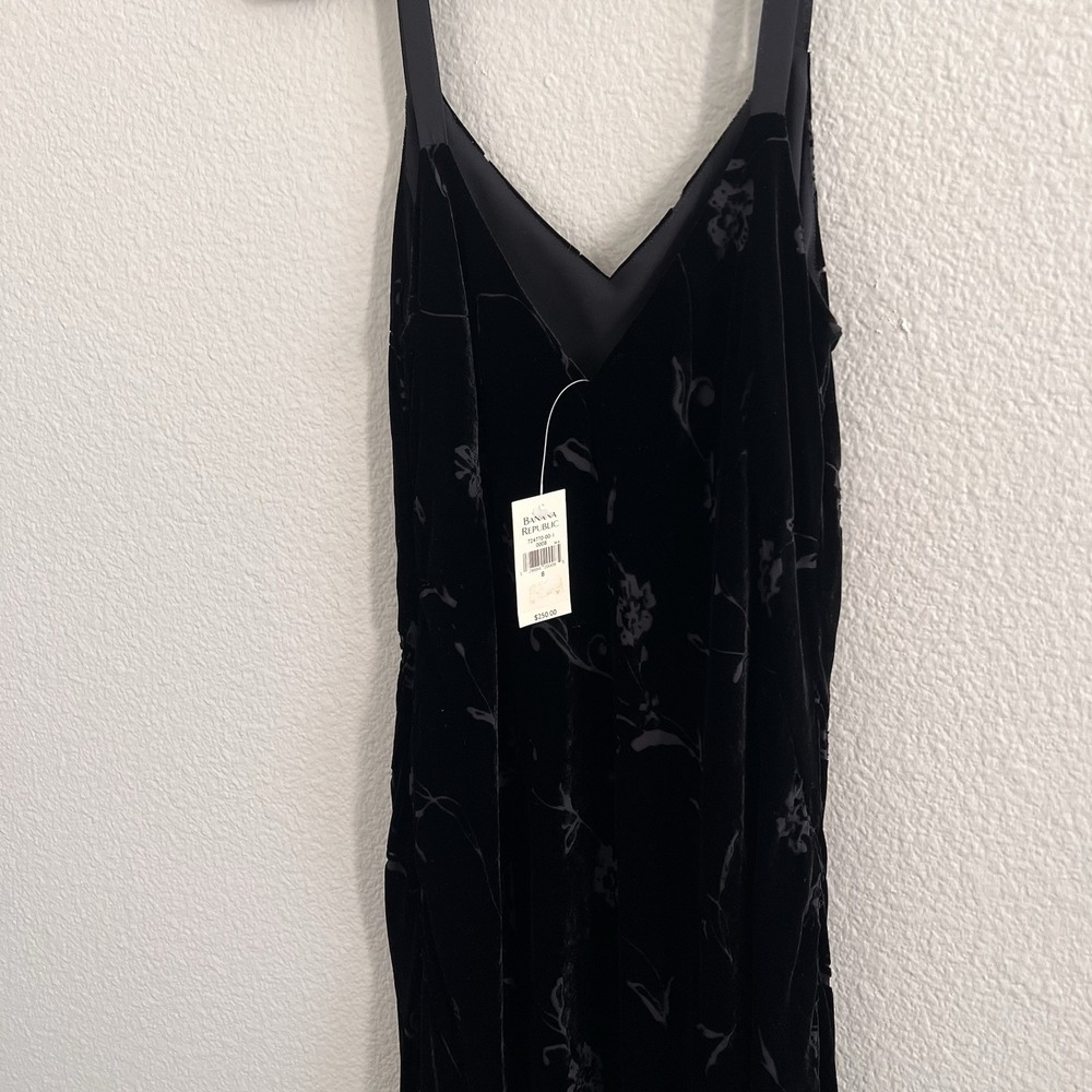 Sz 8 Black Velvet Burnout Dress Y2K Silk Blend Maxi NWT Lined Banana Republic - Picture 5 of 8